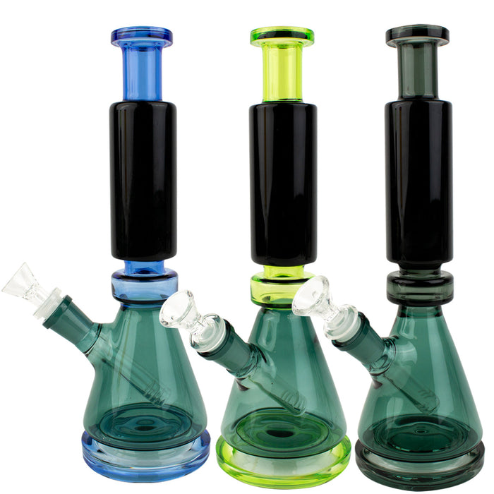11" Cylinder Stack Beaker Colored Black Glass Water Pipe