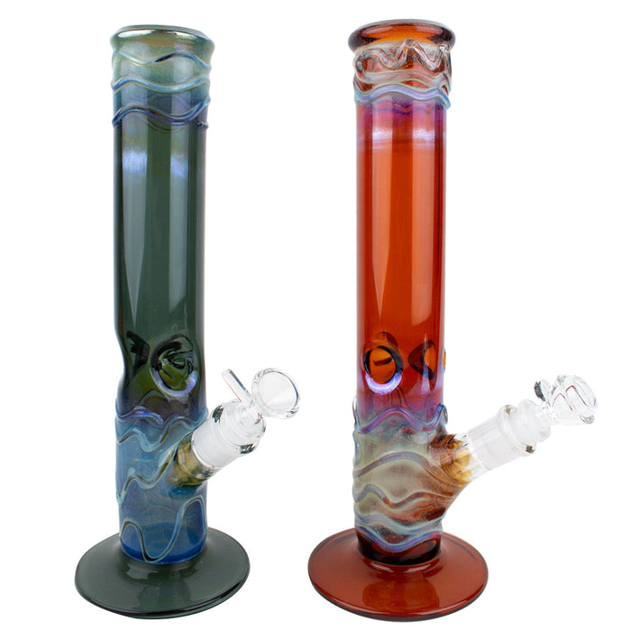 12" Chrome Fumed Colored Straight Tube w/ Ice Catcher - Glass Water Pipe
