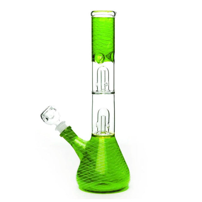 12" Double Dome Percolator Patterned Beaker Water Pipe. (Assorted Colors)