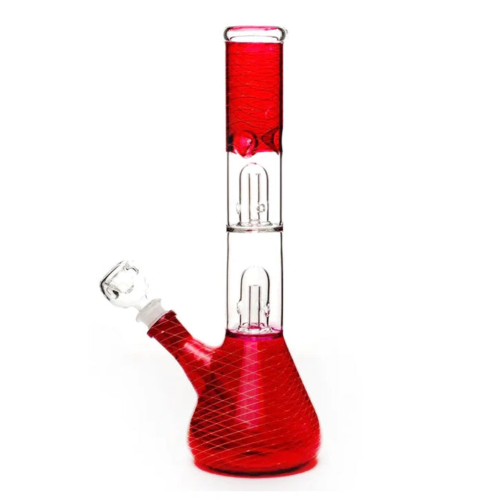 12" Double Dome Percolator Patterned Beaker Water Pipe. (Assorted Colors)