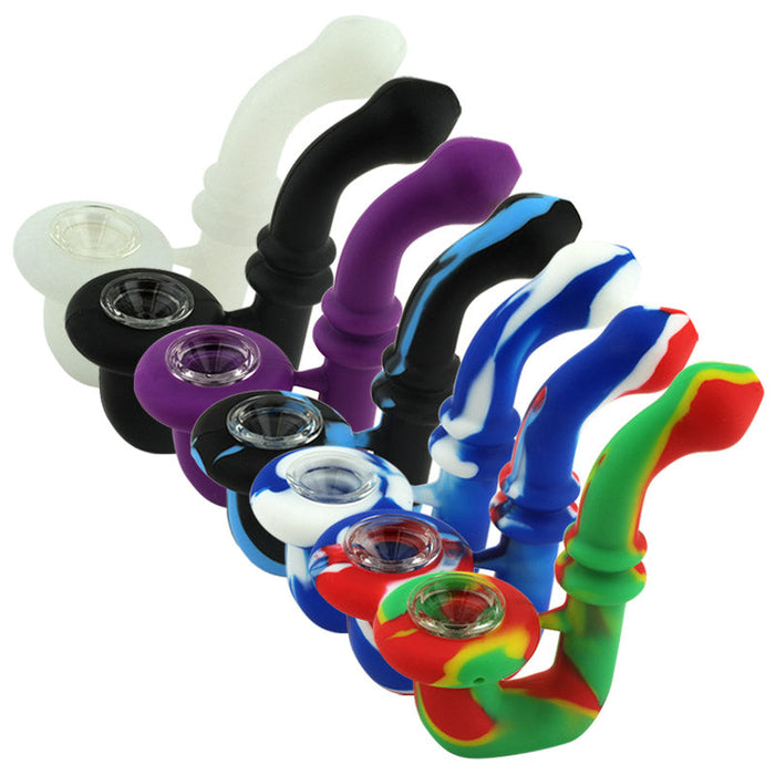 6" Sherlock Silicone Bubbler Hand Pipe with Glass Bowl