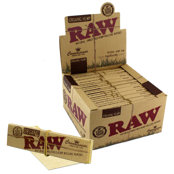 Raw Organic Hemp Connoisseur KSS Rolling Paper with Tips - 24 Packs/Display