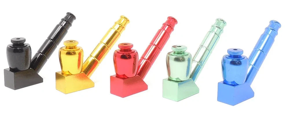 3.5" Anodized Metal  Hand Pipe With Stand. Assorted Colors