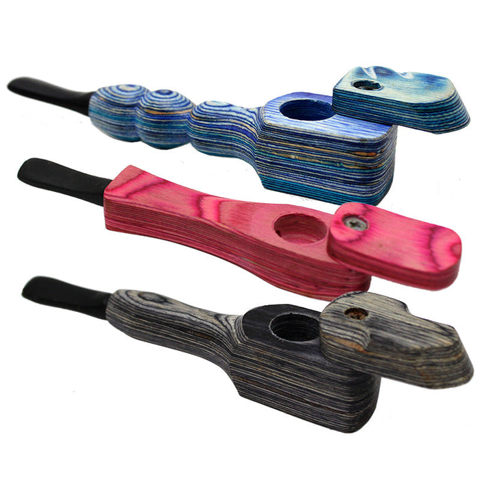 4" Colored Slide-Top Wooden Hand Pipe