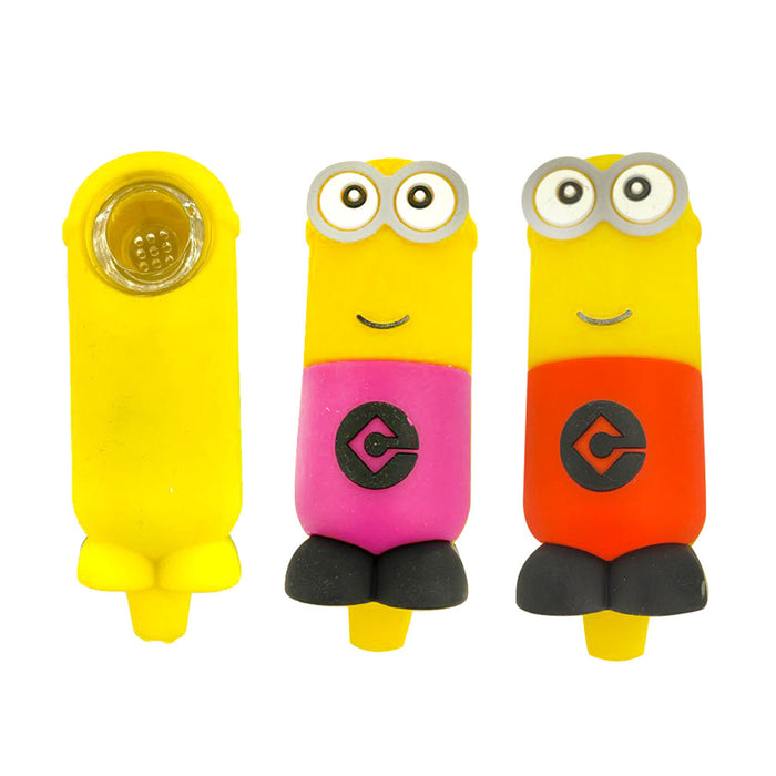 4" Silicone Minion Hand Pipe with Glass Bowl - Assorted Colors
