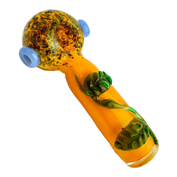 5.5" Fumed Yellow w/ 2 Leaf Glass Hand Pipe (Assorted Colors)