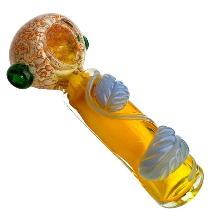 5.5" Fumed Yellow w/ 2 Leaf Glass Hand Pipe (Assorted Colors)