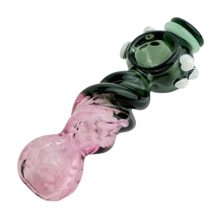 5" Twisted Pink Grey Button Glass Hand Pipe