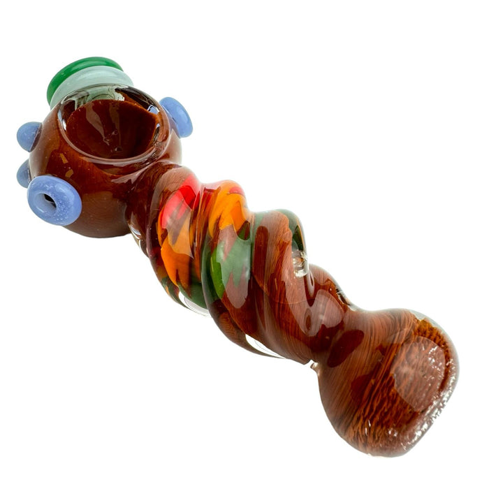 5" Twisted Rasta Button Color Glass Hand Pipe (Assorted Colors)