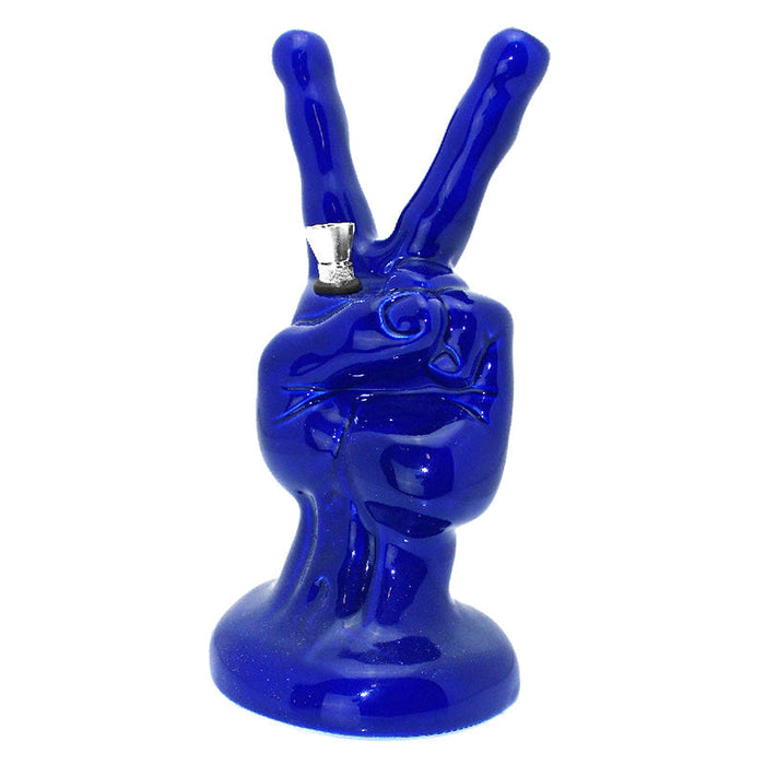 9" Hand Peace Sign Ceramic Water Pipe