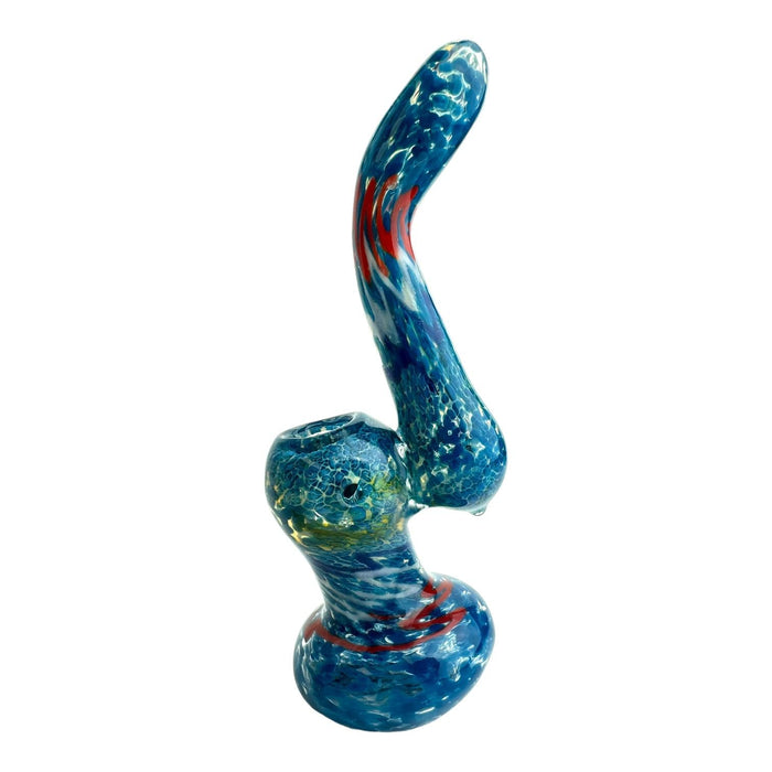 7" Colored Frit Flat Mouth Bubbler Glass Hand Pipe - Assorted Colors