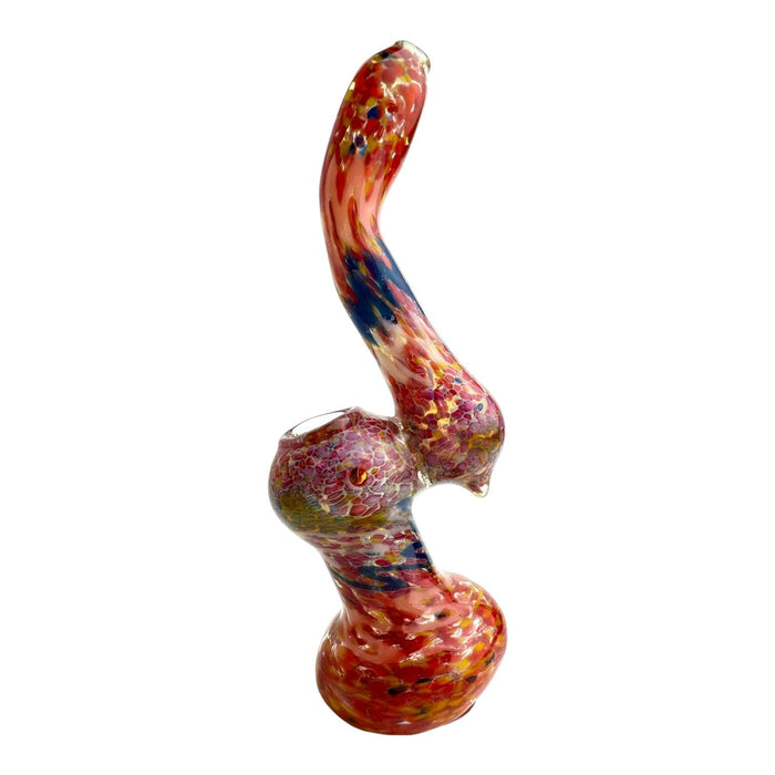 7" Colored Frit Flat Mouth Bubbler Glass Hand Pipe - Assorted Colors