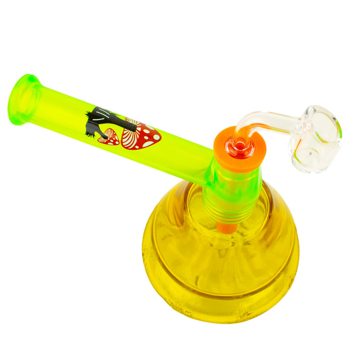 7" Colored Glass Beaker w/ Mushroom Printed on Plastic Mouth Piece - Water Pipe