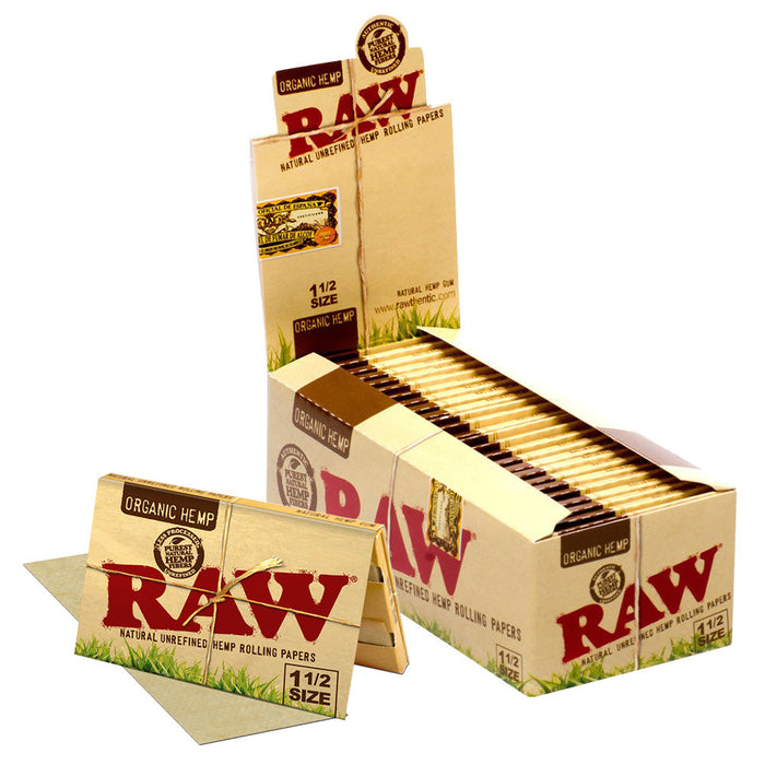 Raw Organic Hemp 1 1/2" Size Rolling Paper  - 25 Packs/Display
