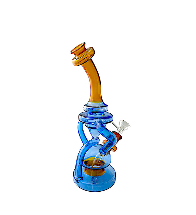 9" Blue Recycler with Amber Top Glass Water Pipe