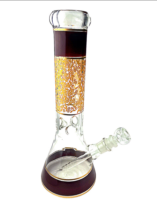 12" Floral Design Beaker Glass Water Pipe. Assorted Design