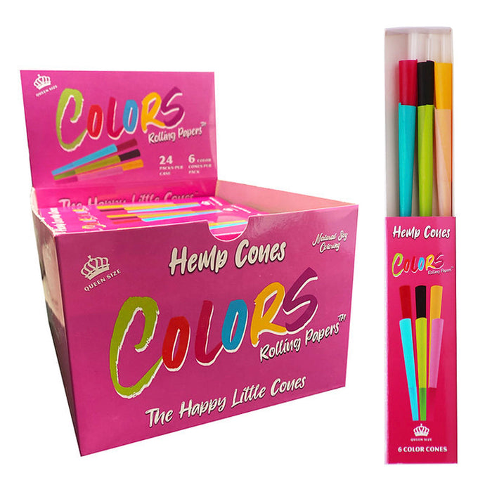 Colors Rolling Papers - Hemp Cones - 98mm Queen Size - 24 Packs/Display