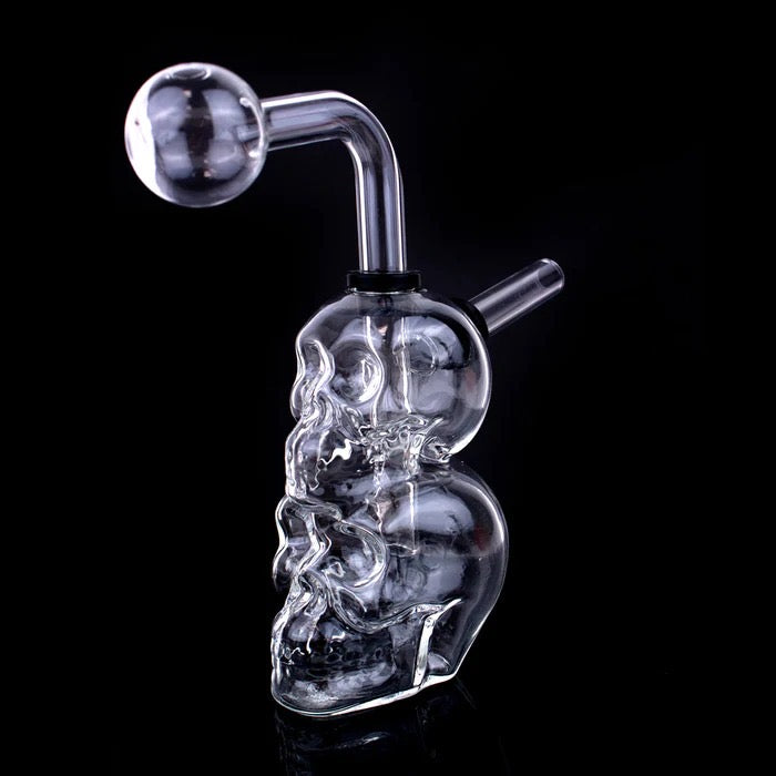 5" Glass Double Skull OB Water Pipe 'Clear'