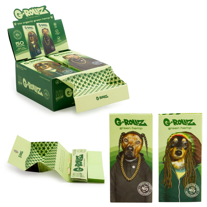 G-ROLLZ Reggae Rap - Organic Hemp Extra Thin - 50 King Size Paper + Tips & Tray Poker (16 Booklets per box)