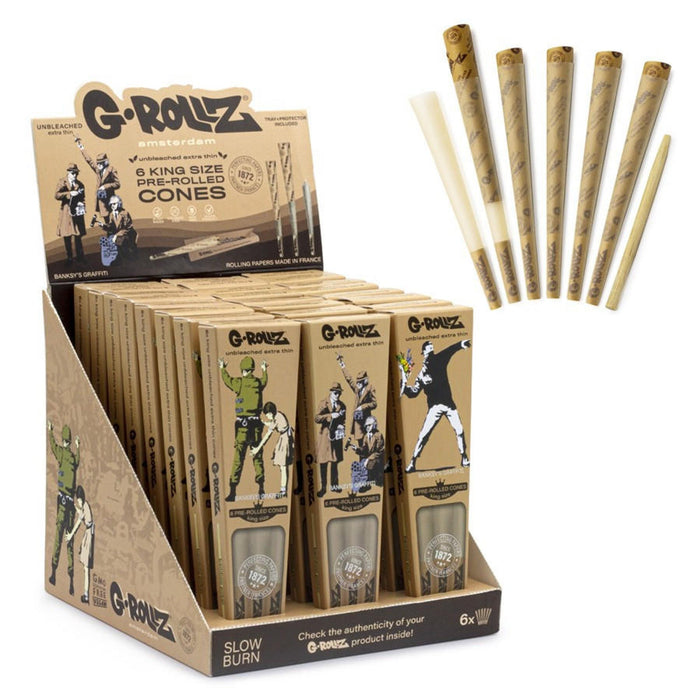 G-ROLLZ | Banksy's Graffiti - Bamboo Unbleached - 6 King Size Cones In Each Pack (24 packs Display)