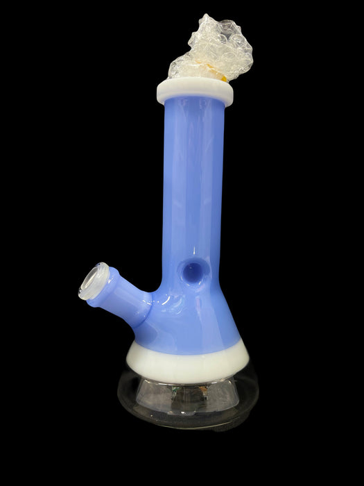 8" White Ring Beaker Glass Water Pipe