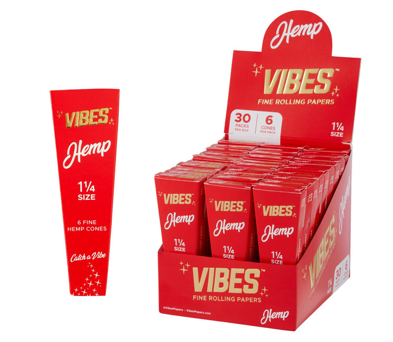 Vibes - Hemp 1 1/4" Size Cones (30packs of 6 Cone)