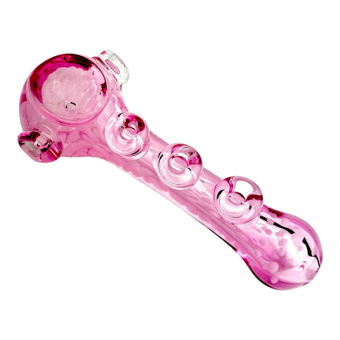 Pink White Spotted 5 Button Glass Spoon Hand Pipe