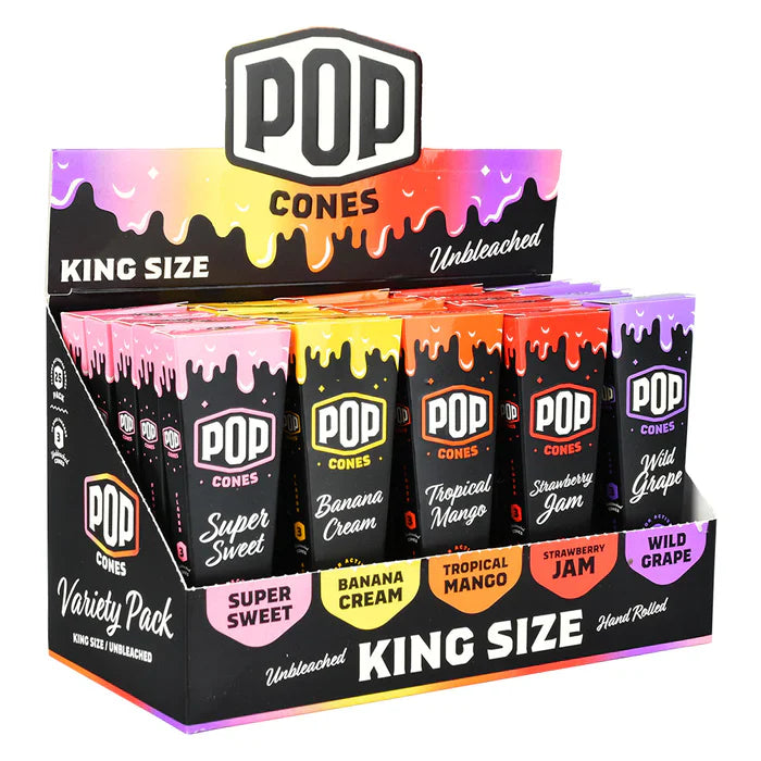Pop Cones Unbleached King Size Pre-Rolled Cones with Flavor Tip (3 per pack/25 Pack)