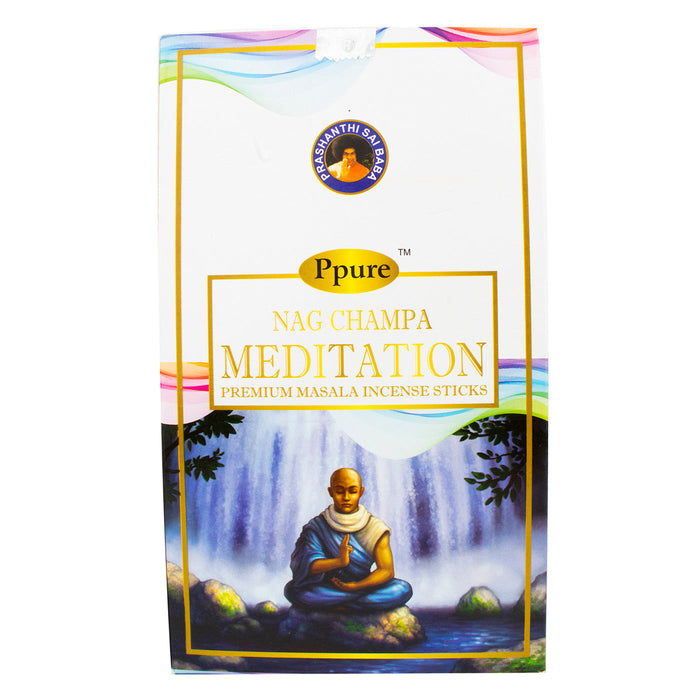 Ppure Nag Champa Meditation 15g Premium Masala Incense Sticks (12 Box Display)