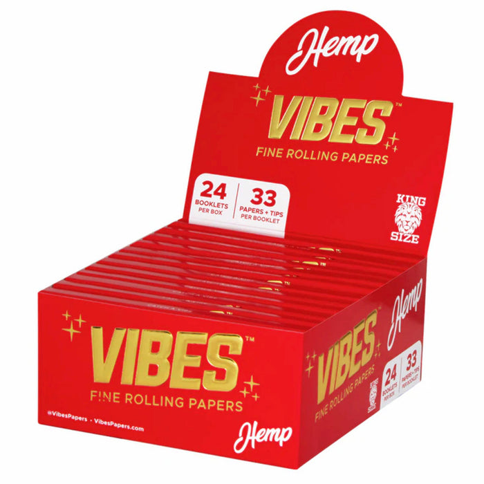 Vibes - Hemp King Size Rolling Paper + Tips (24 Packs/Display)