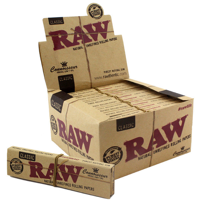 Raw Classic Connoisseur King Size Rolling Paper + Tips (32 Sheets + Tips Per Pack / 24 Pack Display)