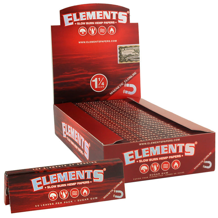 Elements Red Magnetic 1 1/4" Size Slow Burn Hemp Rolling Paper