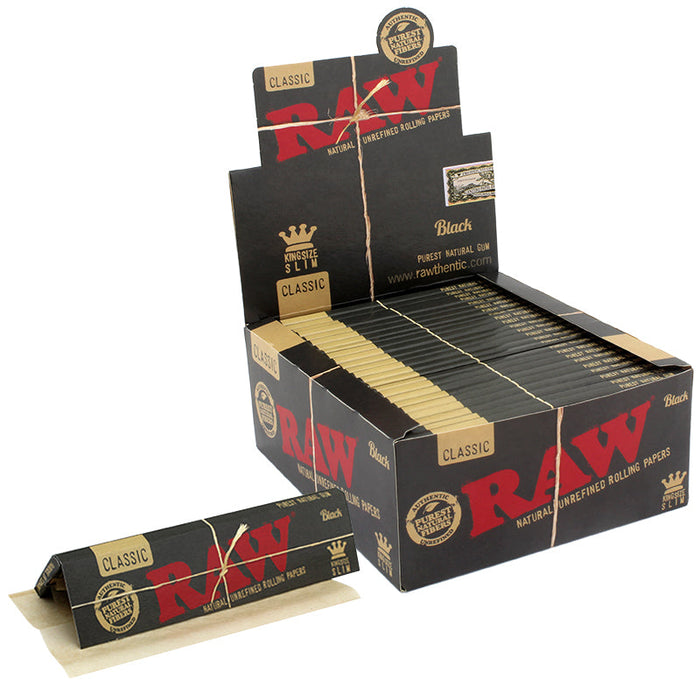Raw Classic Black King Size Slim Rolling Paper (32 Sheets per Pack / 24 Packs Display)