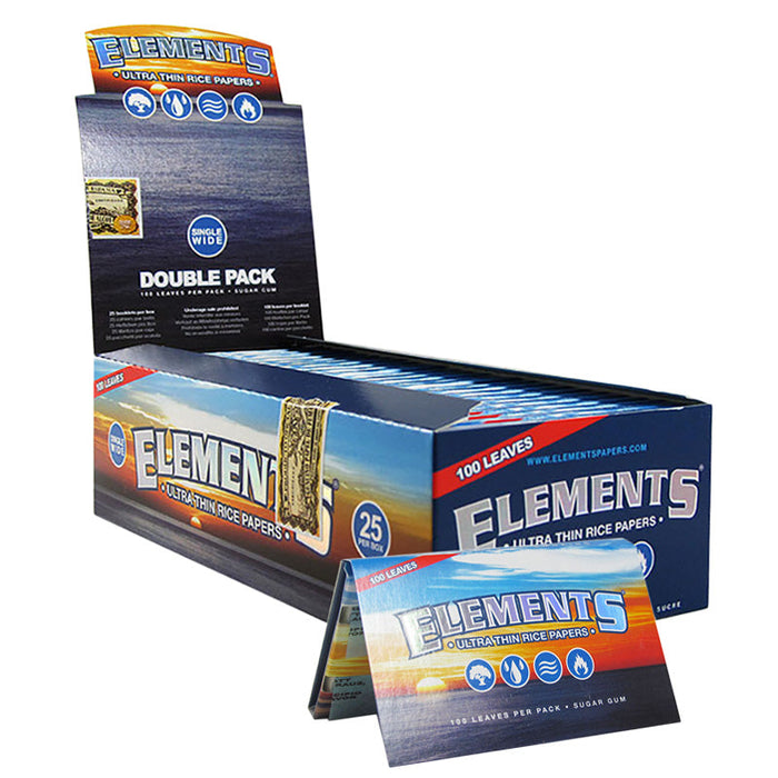 Elements Double Pack Single Wide Rolling Paper (100 sheets / 25ct Display)