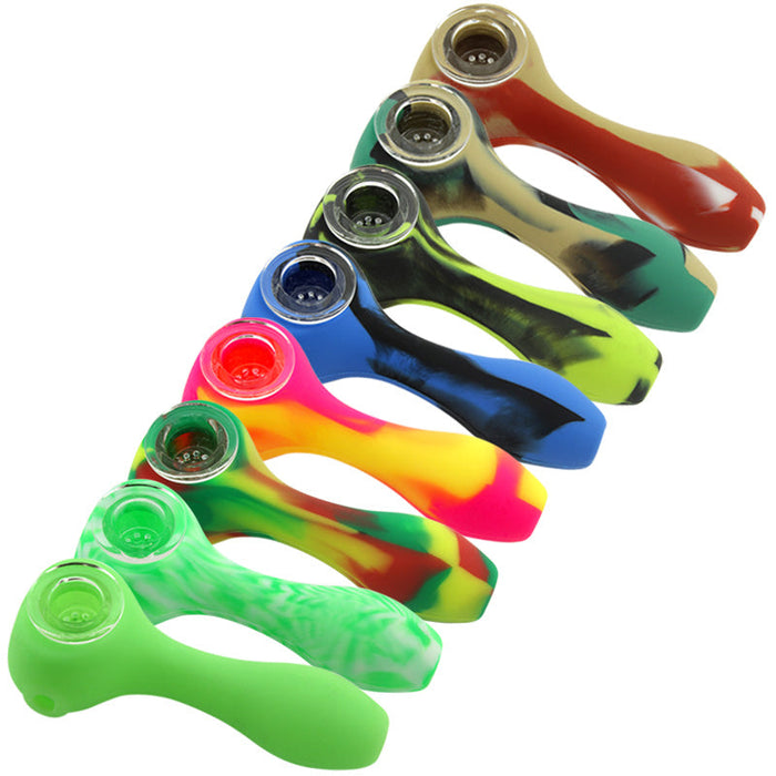 4.5" Silicone Hand Pipe with Glass Bowl