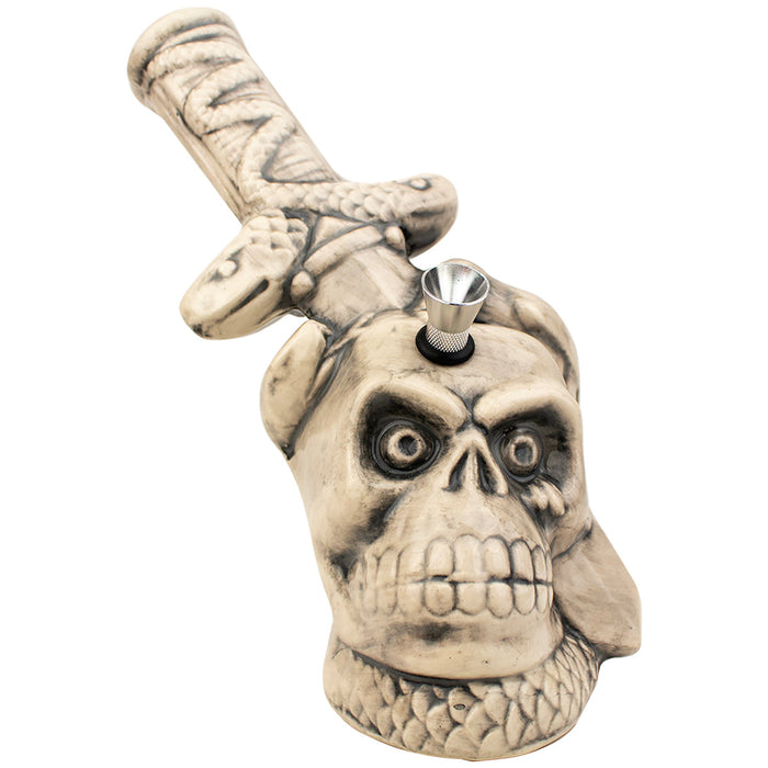 9" Skull & Dagger Ceramic Water Pipe
