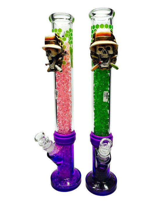 18" Straight Pipe With 3D Side Skull & Diamonds Glass Water Pipe